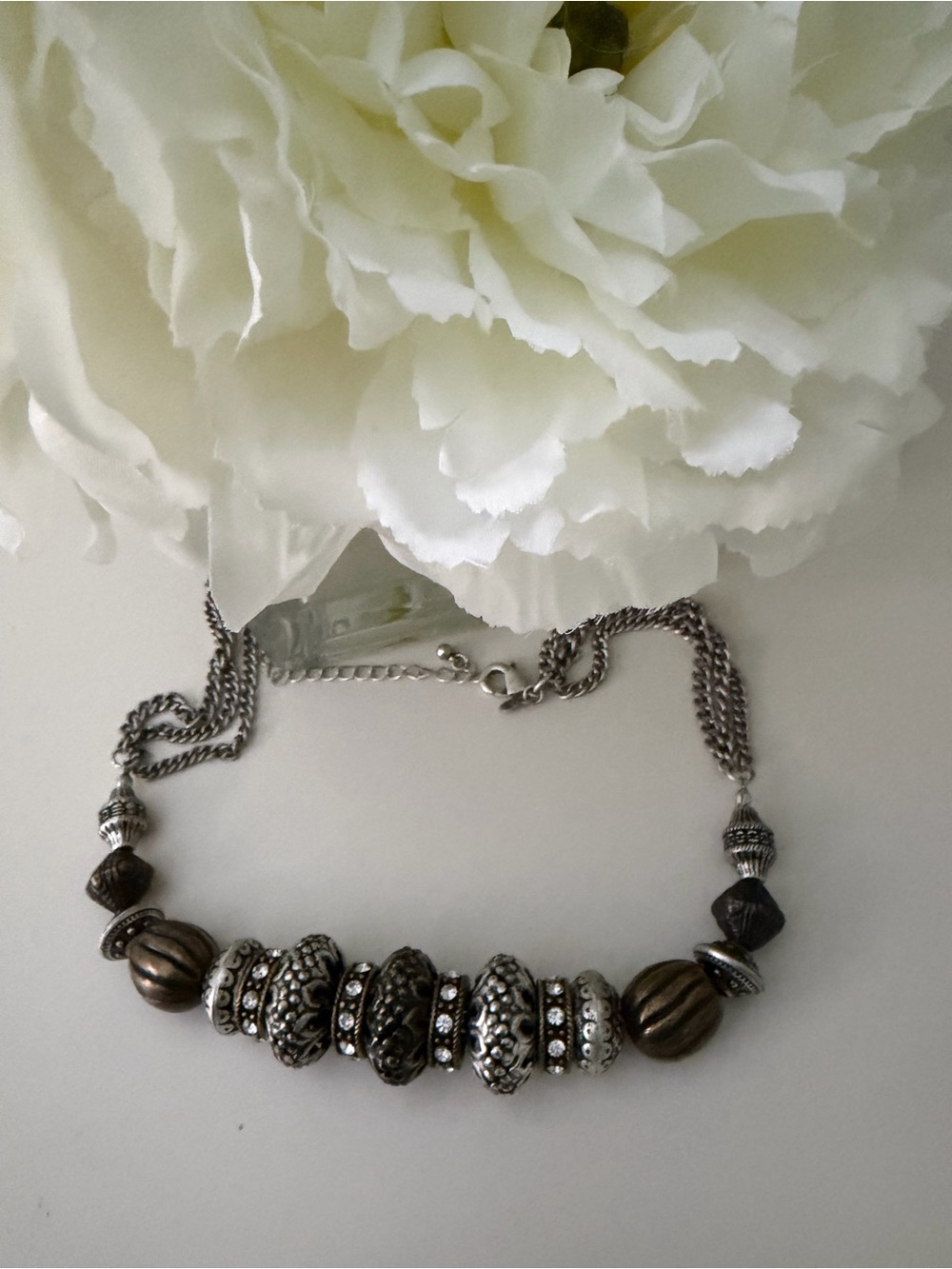 Statement Necklace w/ Silver & Black Beads & Sparkly Pieces